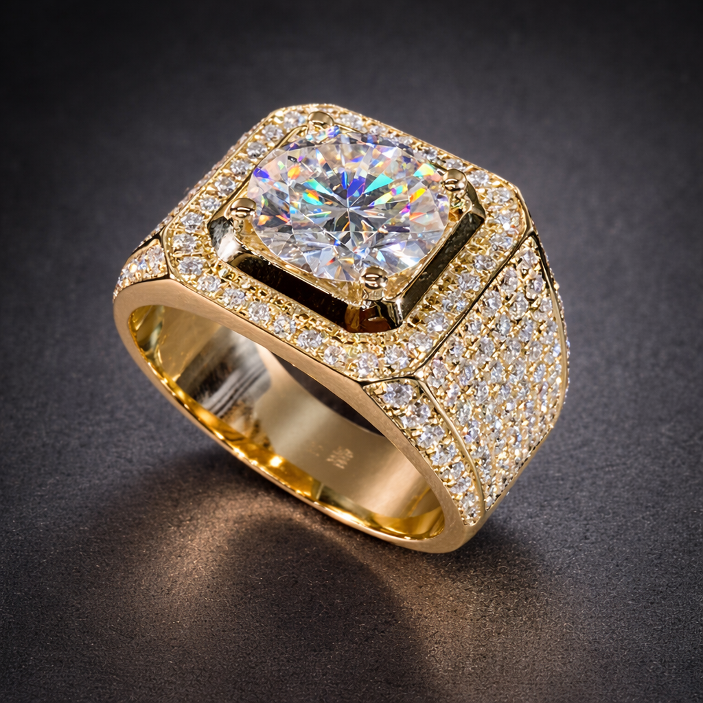 DripDistrict ICED Halo Statement Ring – Gold Finis