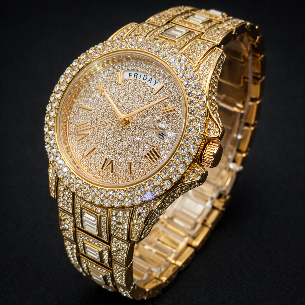DripDistrict ICED Day-Date Watch – Full Gold