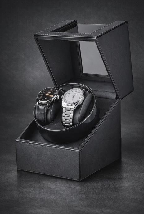 DripDistrict Dual Watch Winder – Luxe PU Leder (2 Horloges)